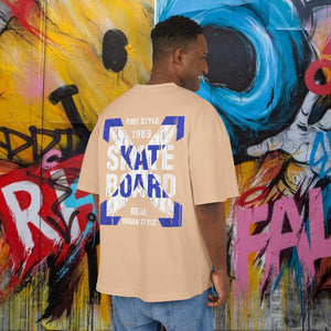Skateboard Graphic Box Tee Dropped Shoulder Design - Unisex Heavy Cotton T-Shirt