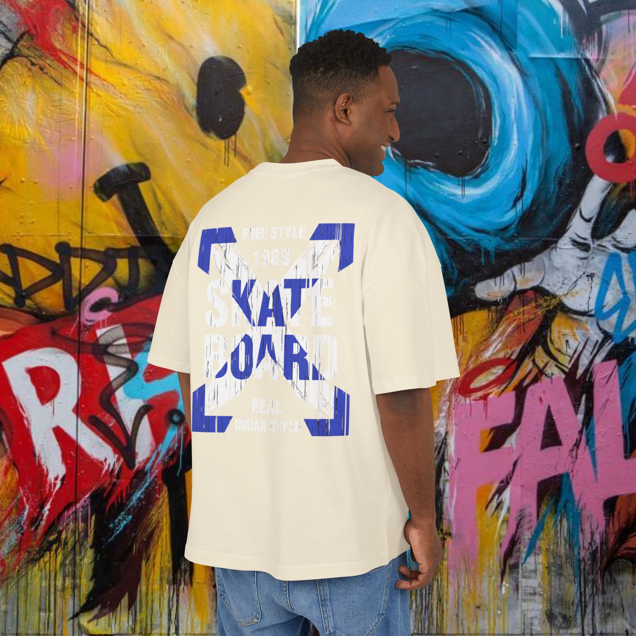Skateboard Graphic Box Tee Dropped Shoulder Design - Unisex Heavy Cotton T-Shirt