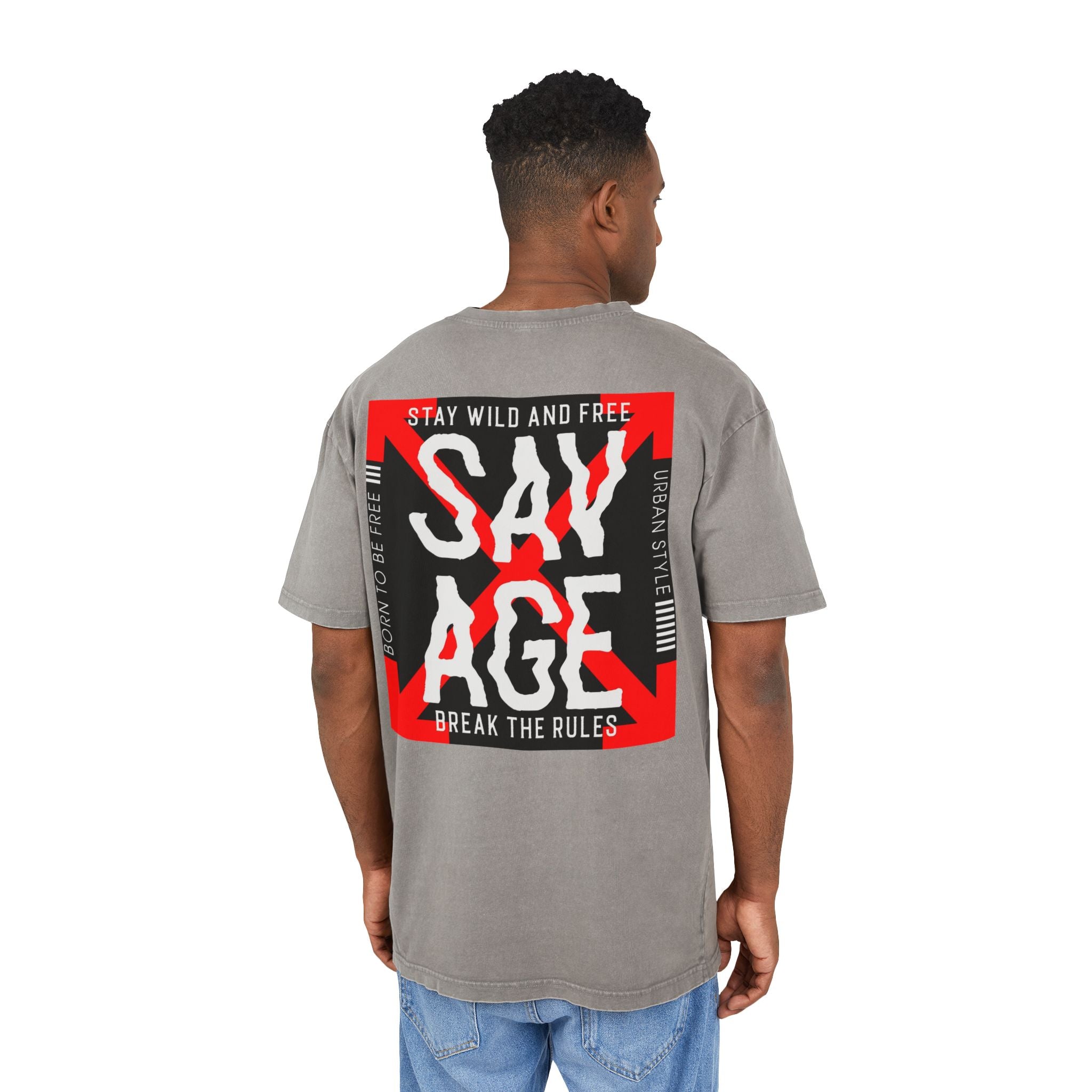 Savage Acid Washed Oversize Tee - Stay Wild and Free