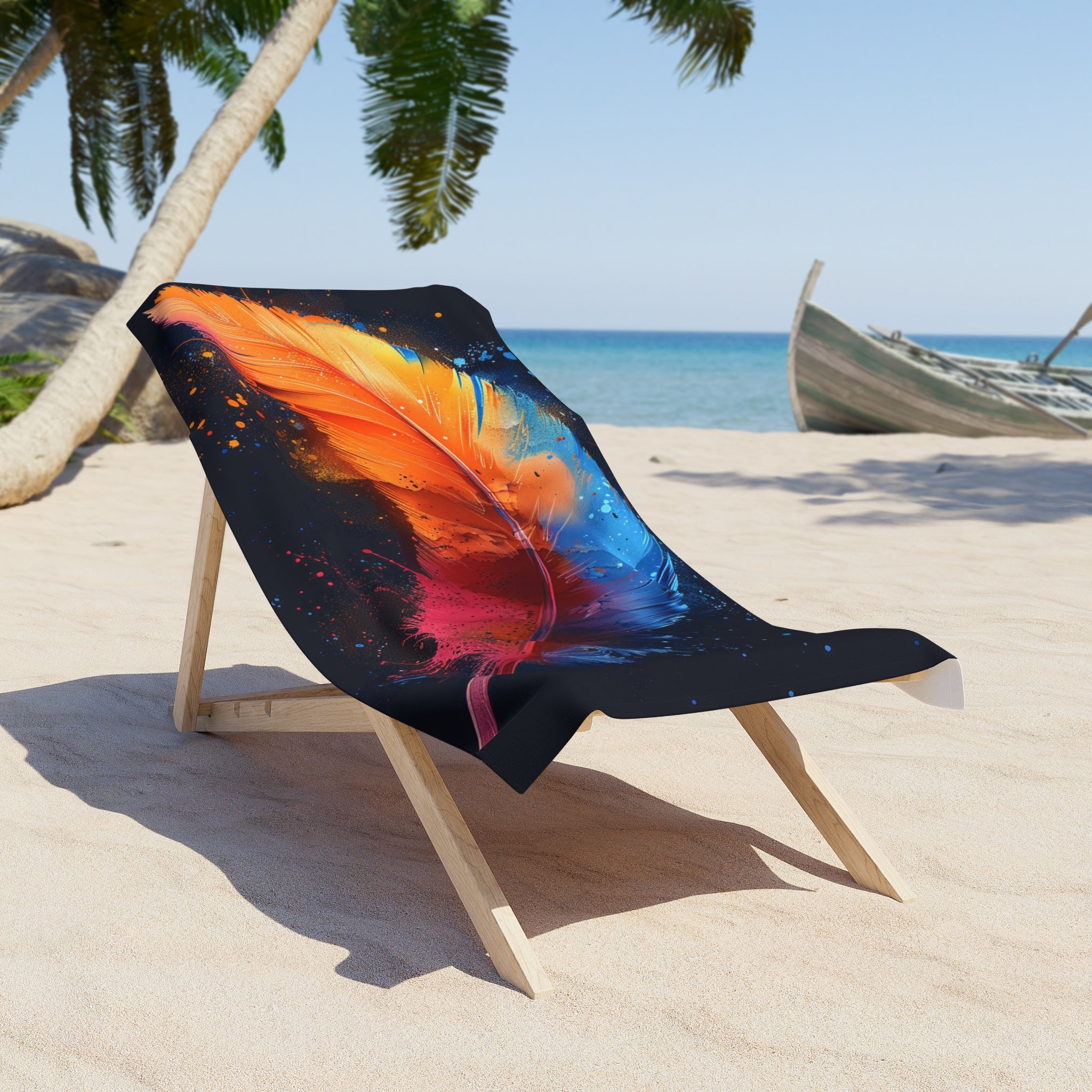 Vibrant Feather Beach Towel - Colorful Artistic Design for Summer Fun and Relaxation
