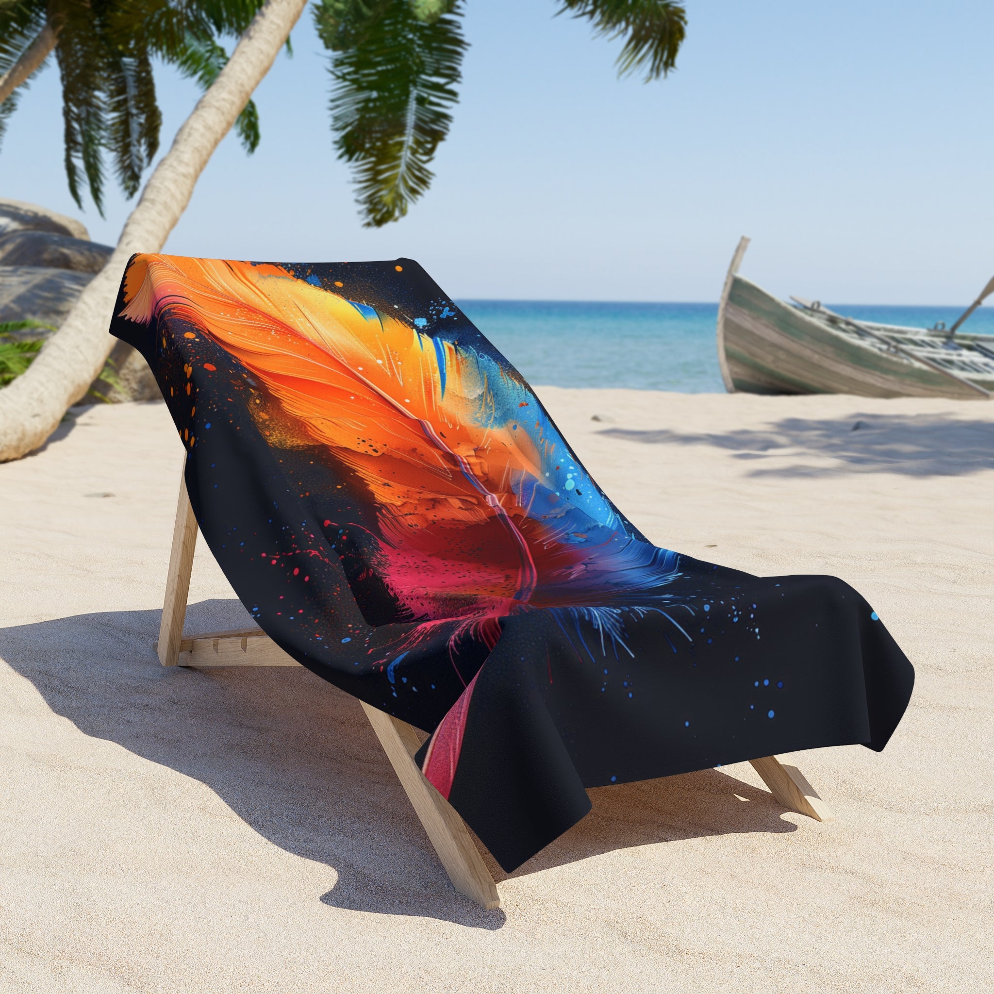 Vibrant Feather Beach Towel - Colorful Artistic Design for Summer Fun and Relaxation