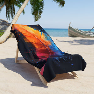 Vibrant Feather Beach Towel - Colorful Artistic Design for Summer Fun and Relaxation