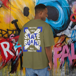 Skateboard Graphic Box Tee Dropped Shoulder Design - Unisex Heavy Cotton T-Shirt