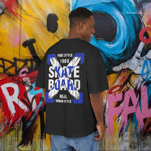 Skateboard Graphic Box Tee Dropped Shoulder Design - Unisex Heavy Cotton T-Shirt