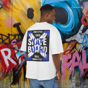Skateboard Graphic Box Tee Dropped Shoulder Design - Unisex Heavy Cotton T-Shirt