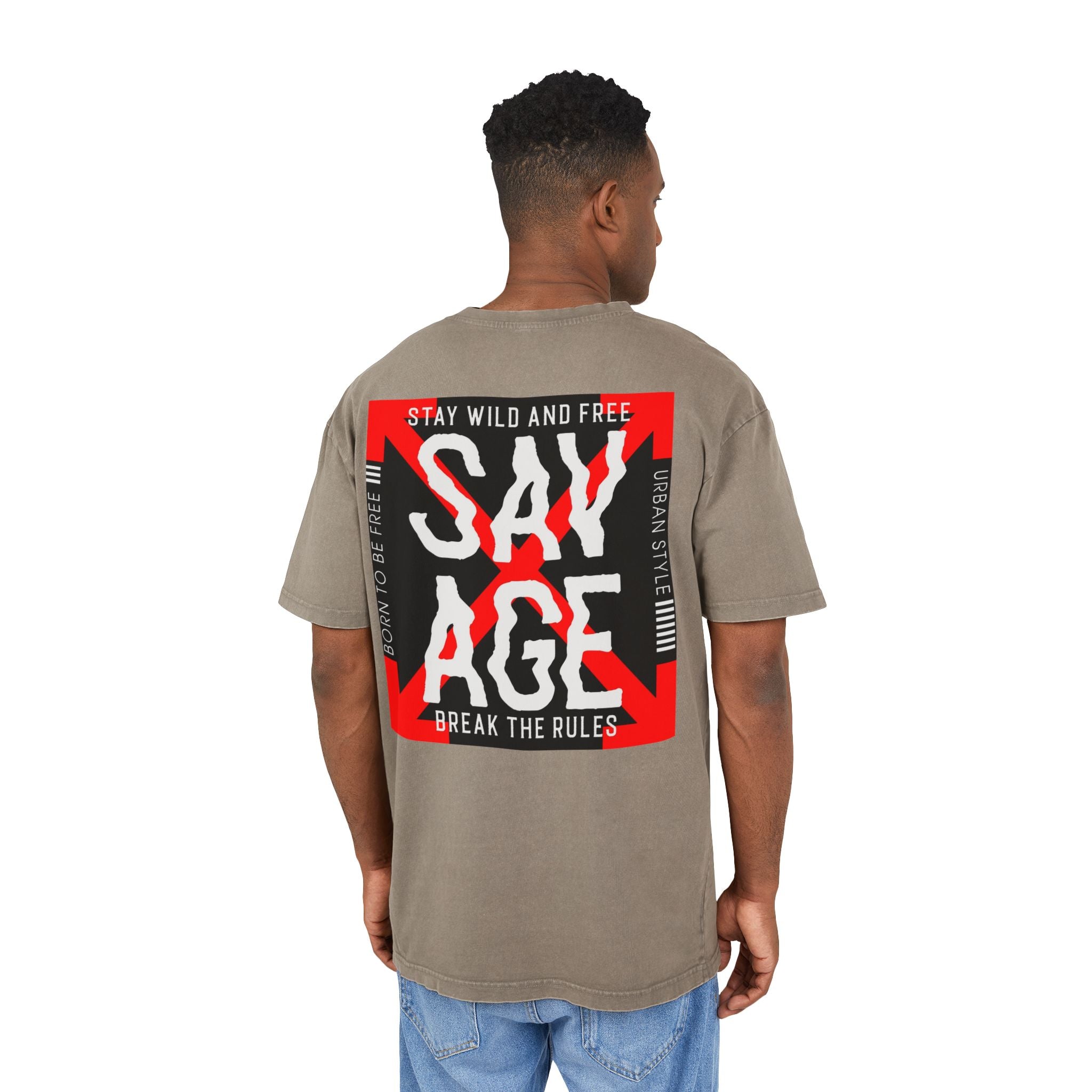 Savage Acid Washed Oversize Tee - Stay Wild and Free